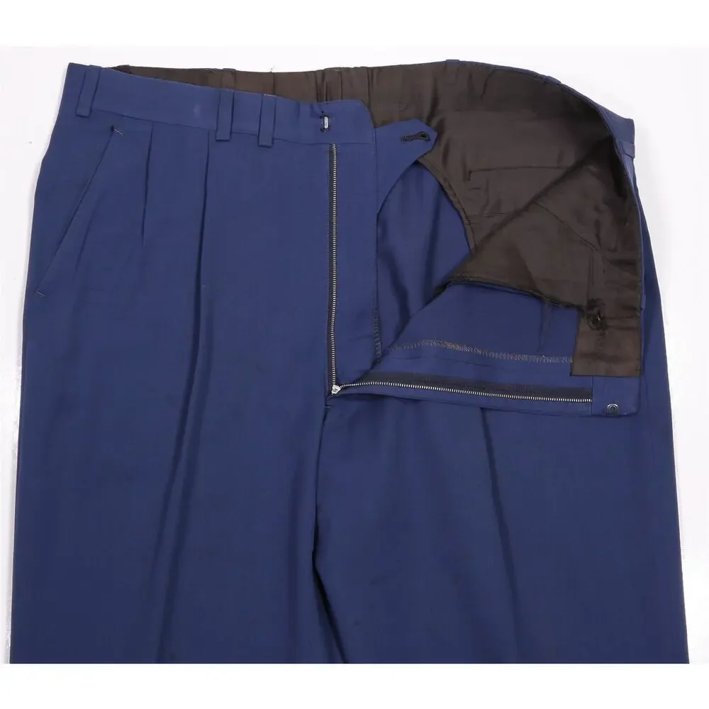 Oxxford Royal Blue Pleated Gabardine Wool Dress Pants Trousers 38x29